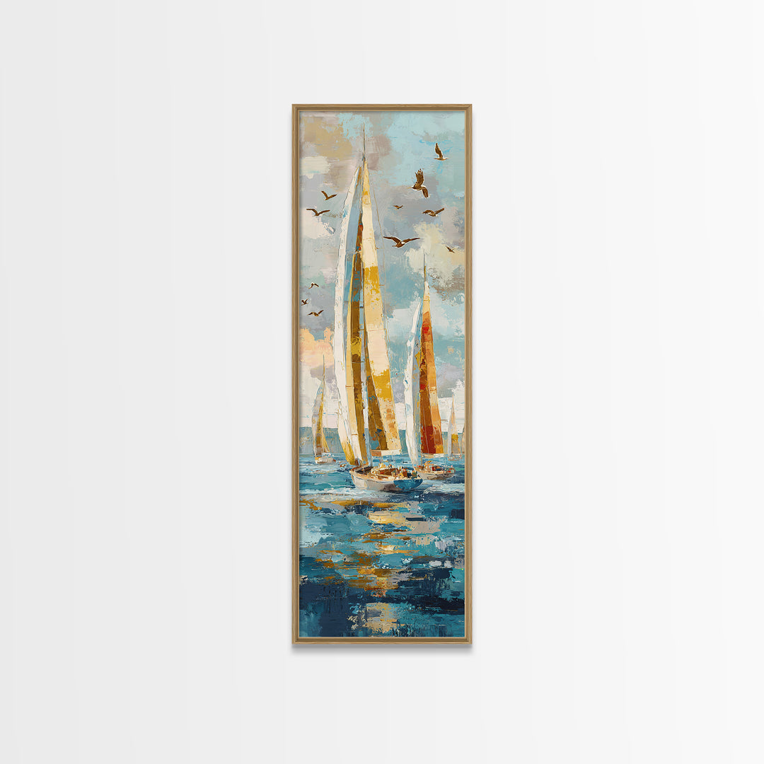 Sailboats on a Bright Sparkling Harbor Canvas Print, Impressionist Art, Original Painting, Living Room Decor, Impression, IMP-1x3-93