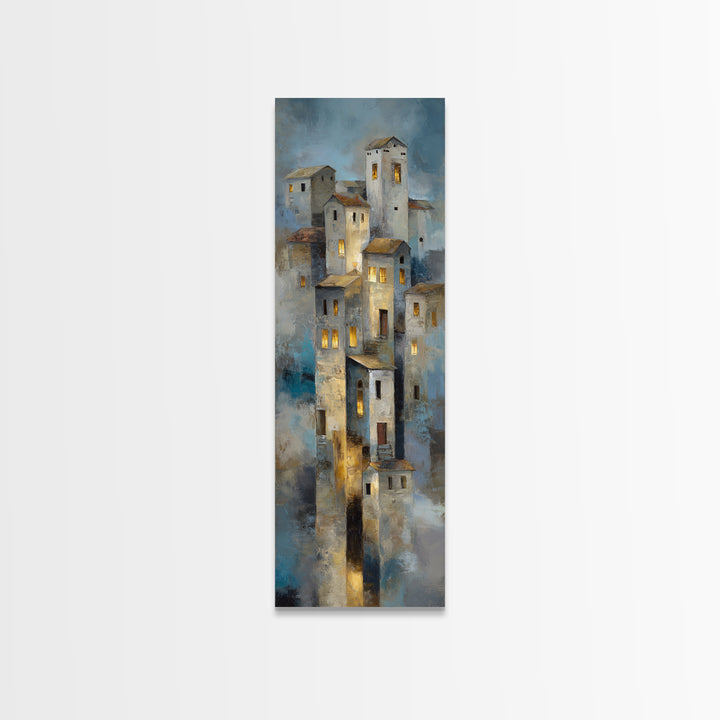 Snowy Village with Warm Glowing Windows Canvas Print, Impressionist Art, Boho Decor, Living Room Decor, Oil Painting, IMP-1x3-97
