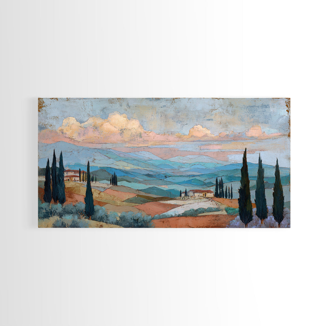 Sunset over Lavender Field Framed Canvas Print, Impressionist Art, Contemporary Art, Living Room Decor, Fine Art, Impression, IMP-2x1-10
