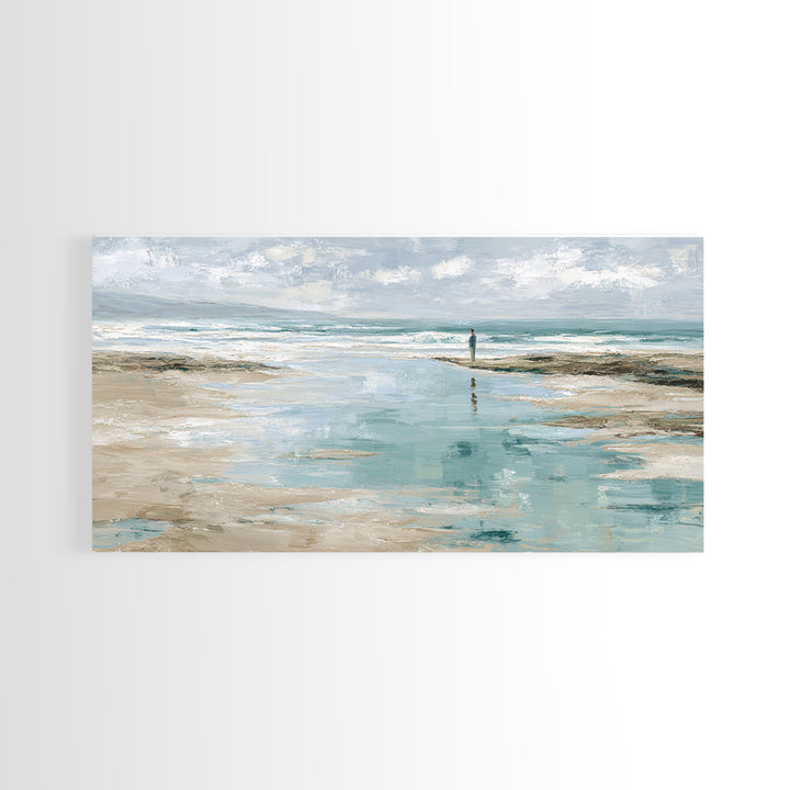 Coastal Beach Figures Framed Canvas Print, Impressionist Art, Home Decor, Living Room Decor, Impression, Horizontal Wall Art, IMP-2x1-15