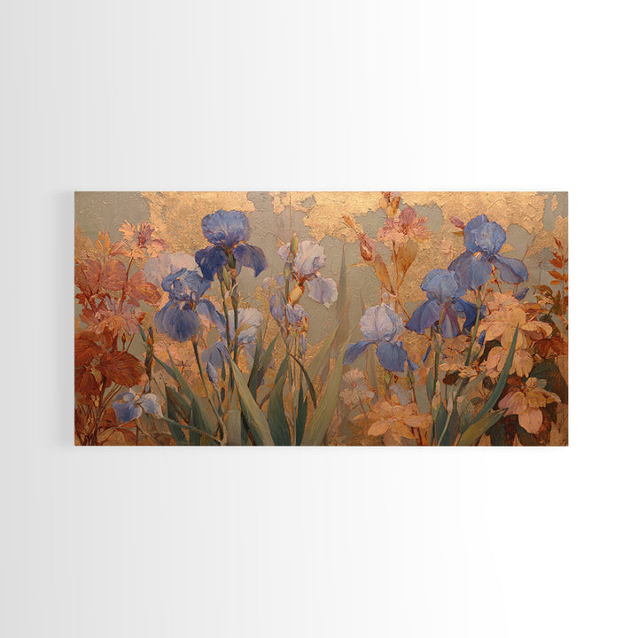 Iris Garden with Blue Violet Strokes Canvas Print, Impressionist Art, Fine Art Print, Living Room Decor, Impression, IMP-2x1-16