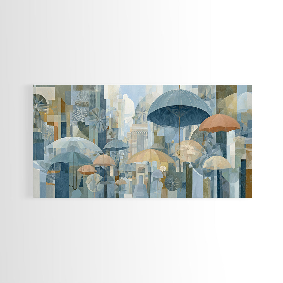 Rainy Boulevard with Umbrella Shapes Canvas Print, Impressionist Art, Living Room Decor, Abstract Art, Impression, IMP-2x1-17
