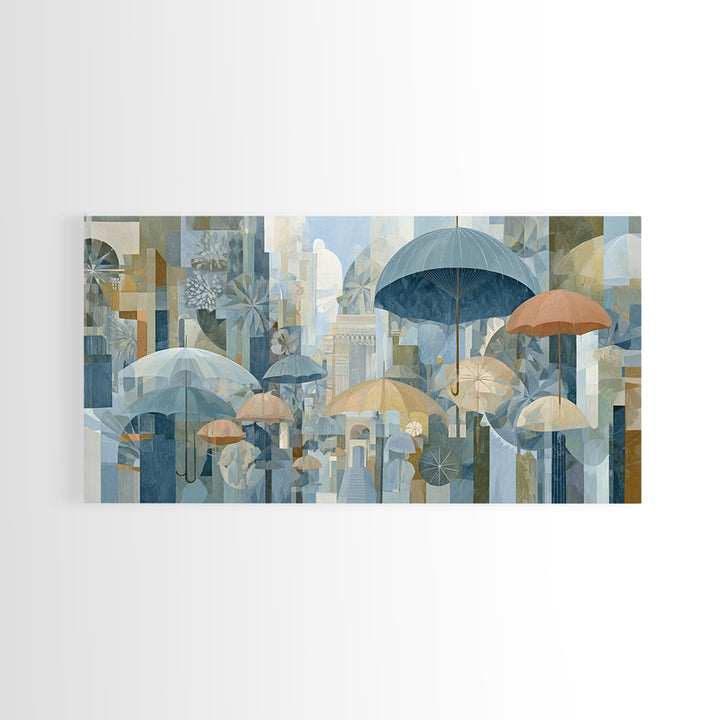 Rainy Boulevard with Umbrella Shapes Canvas Print, Impressionist Art, Living Room Decor, Abstract Art, Impression, IMP-2x1-17