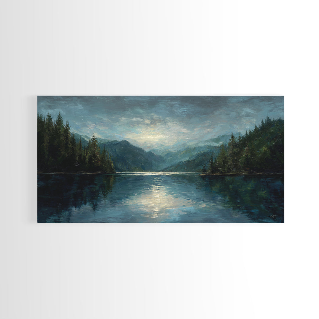Mountain Lake with Sparkling Reflections Canvas Print, Impressionist Art, Statement Artwork, Living Room Decor, Impression, IMP-2x1-20