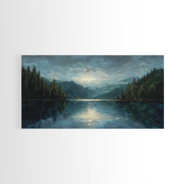 Mountain Lake with Sparkling Reflections Canvas Print, Impressionist Art, Statement Artwork, Living Room Decor, Impression, IMP-2x1-20