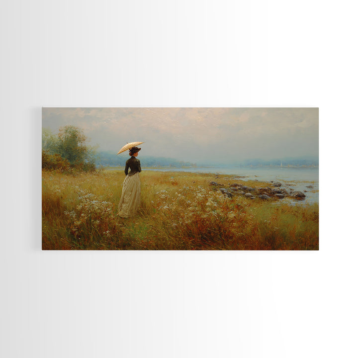 Woman with Parasol in Breezy Meadow Framed Canvas Print, Impressionist Art, Original Art, Living Room Decor, Impression, IMP-2x1-23
