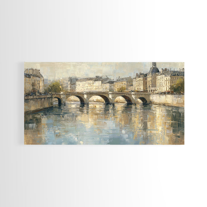 Paris Bridge Reflected Framed Canvas Print, Impressionist Art, Farmhouse Decor, Living Room Decor, Fine Art, Impression, IMP-2x1-3