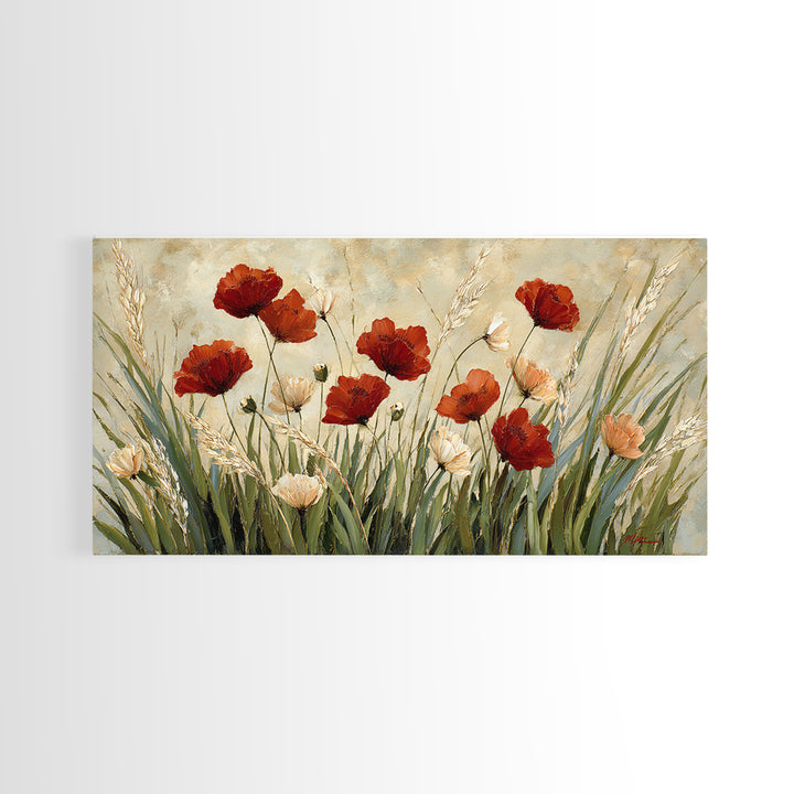 Poppies Blowing Through Green Grass Canvas Print, Impressionist Art, Wall Art, Living Room Decor, Oil Painting, Impression, IMP-2x1-32