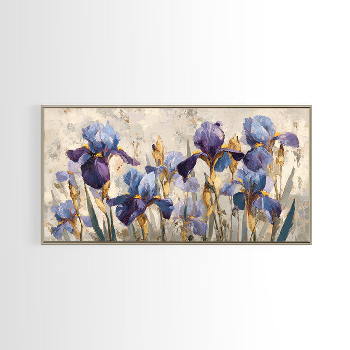 Iris Garden with Blue Violet Strokes Framed Canvas Print, Impressionist Art, Wall Decor, Living Room Decor, Impression, IMP-2x1-40