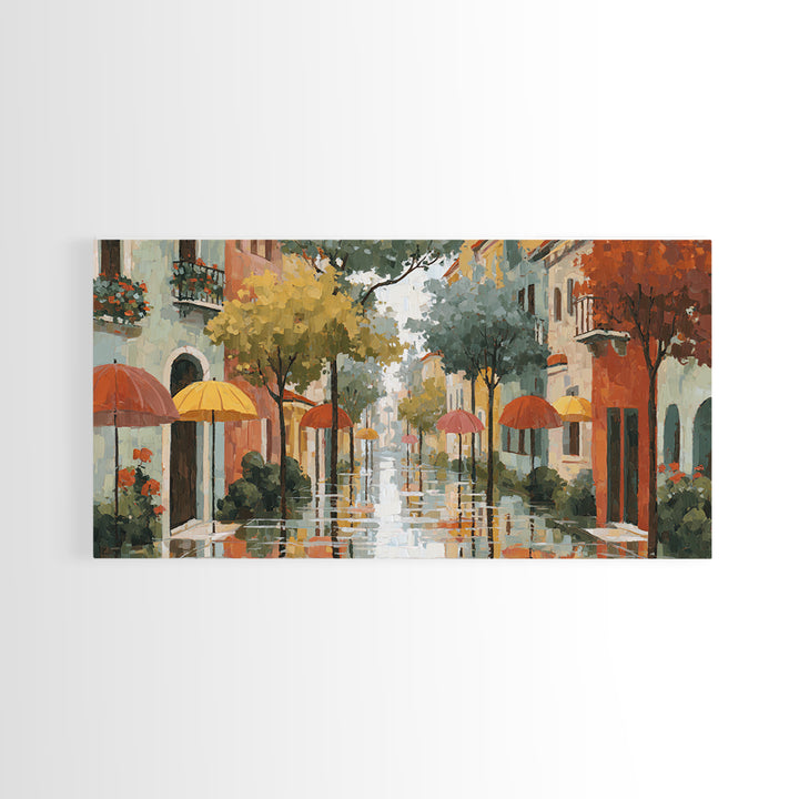 Rainy Boulevard with Umbrella Shapes Canvas Print, Impressionist Art, Living Room Decor, Abstract Art, Impression, IMP-2x1-41