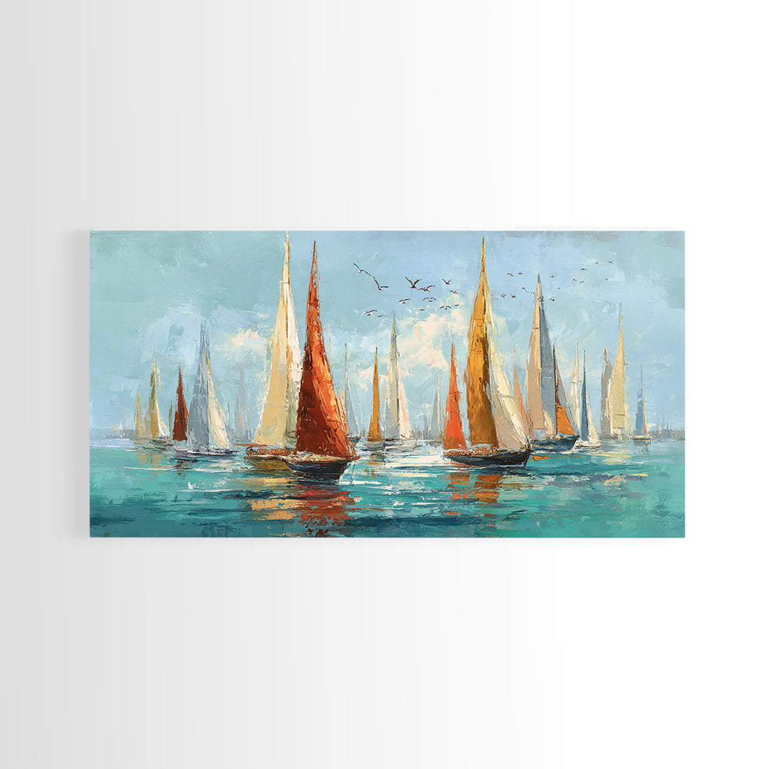 Sailboats on a Bright Sparkling Harbor Canvas Print, Impressionist Art, Original Art, Living Room Decor, Impression, IMP-2x1-5