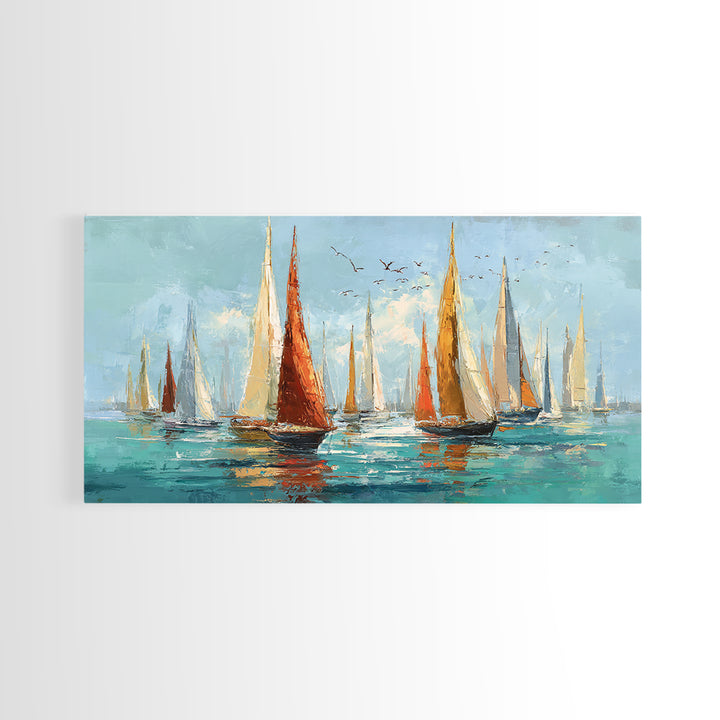 Sailboats on a Bright Sparkling Harbor Canvas Print, Impressionist Art, Original Art, Living Room Decor, Impression, IMP-2x1-5