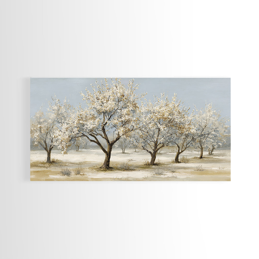Spring Orchard with Blossoming Trees Framed Canvas Print, Impressionist Art, Painting, Living Room Decor, Fine Art, Impression, IMP-2x1-50