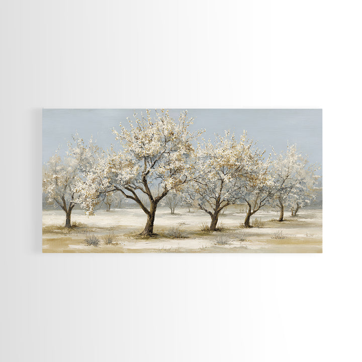 Spring Orchard with Blossoming Trees Framed Canvas Print, Impressionist Art, Painting, Living Room Decor, Fine Art, Impression, IMP-2x1-50