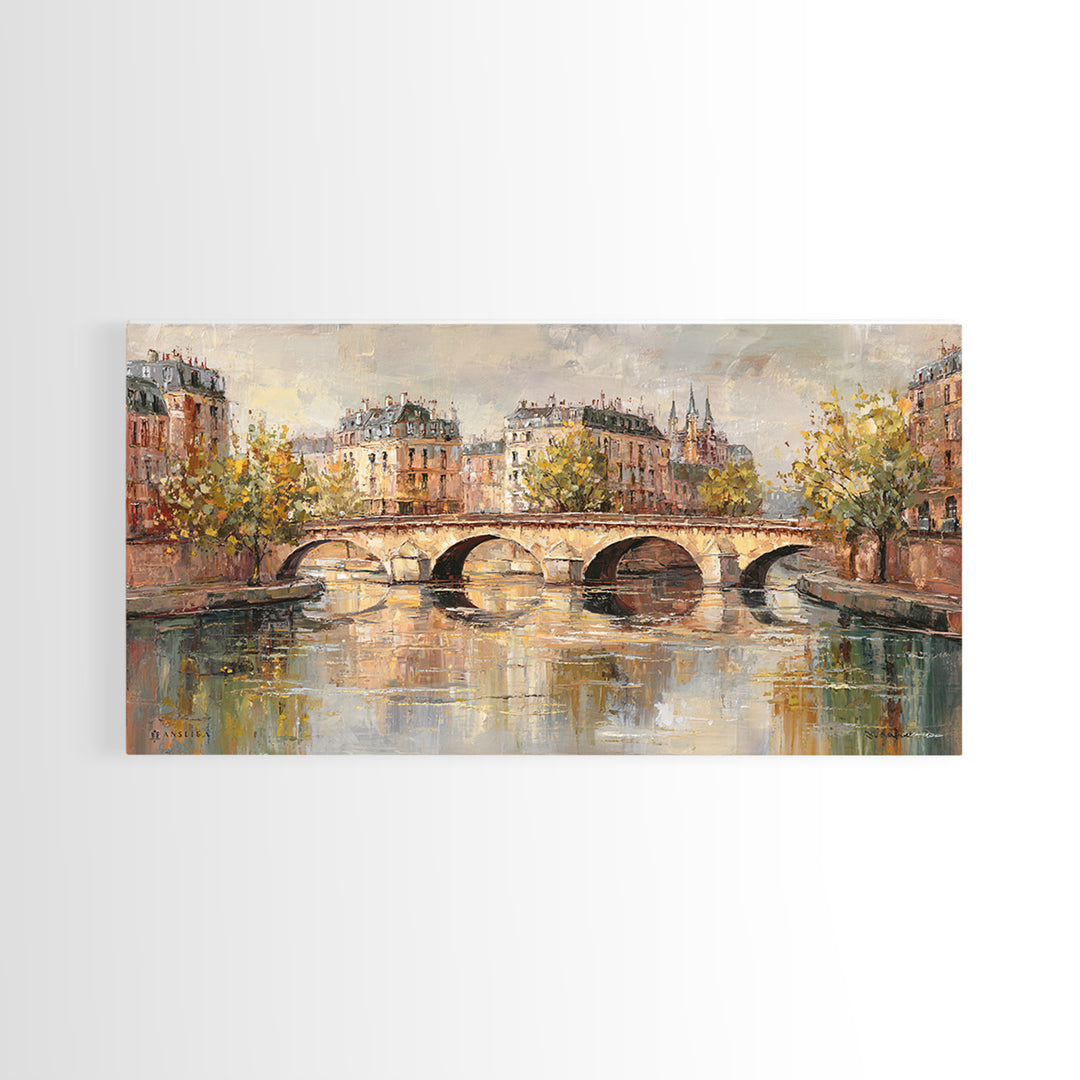 Paris Bridge Reflected Framed Canvas Print, Impressionist Art, Wall Art Framed, Living Room Decor, Watercolor Art, Impression, IMP-2x1-51