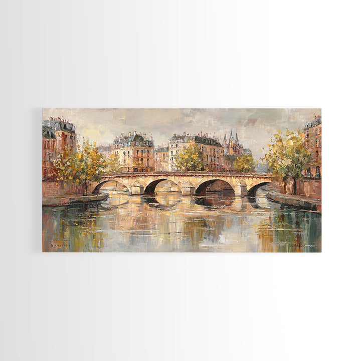 Paris Bridge Reflected Framed Canvas Print, Impressionist Art, Wall Art Framed, Living Room Decor, Watercolor Art, Impression, IMP-2x1-51