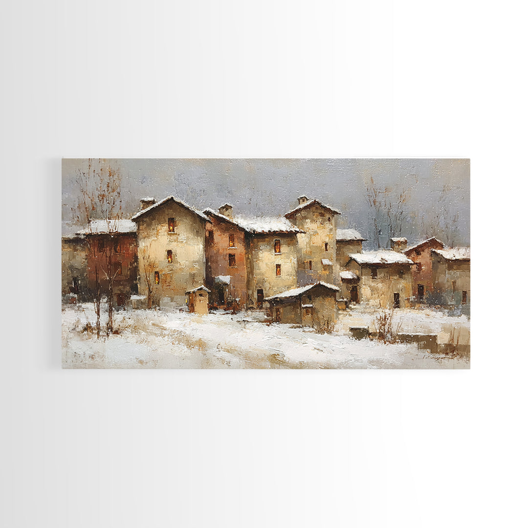 Snowy Village with Warm Glowing Windows Canvas Print, Impressionist Art, Bedroom Decor, Living Room Decor, Fine Art, Impression, IMP-2x1-57