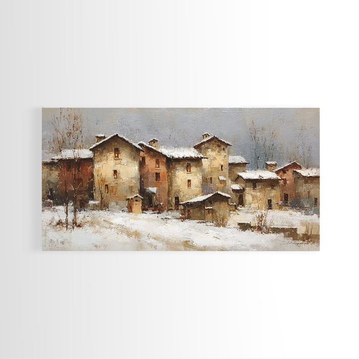 Snowy Village with Warm Glowing Windows Canvas Print, Impressionist Art, Bedroom Decor, Living Room Decor, Fine Art, Impression, IMP-2x1-57