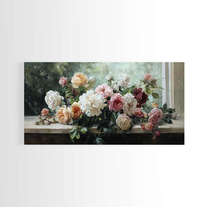 Caf Table with Flowers and Morning Light Canvas Print, Impressionist Art, Minimalist Decor, Living Room Decor, Impression, IMP-2x1-6