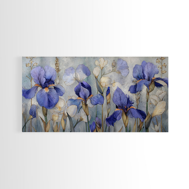Iris Garden with Blue Violet Strokes Canvas Print, Impressionist Art, Living Room Decor, Oil Painting, Impression, IMP-2x1-64