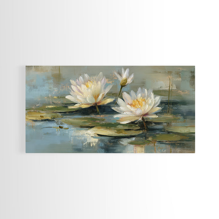 Water Lilies Floating on a Sunlit Pond Canvas Print, Impressionist Art, Living Room Wall Art, Living Room Decor, Impression, IMP-2x1-69