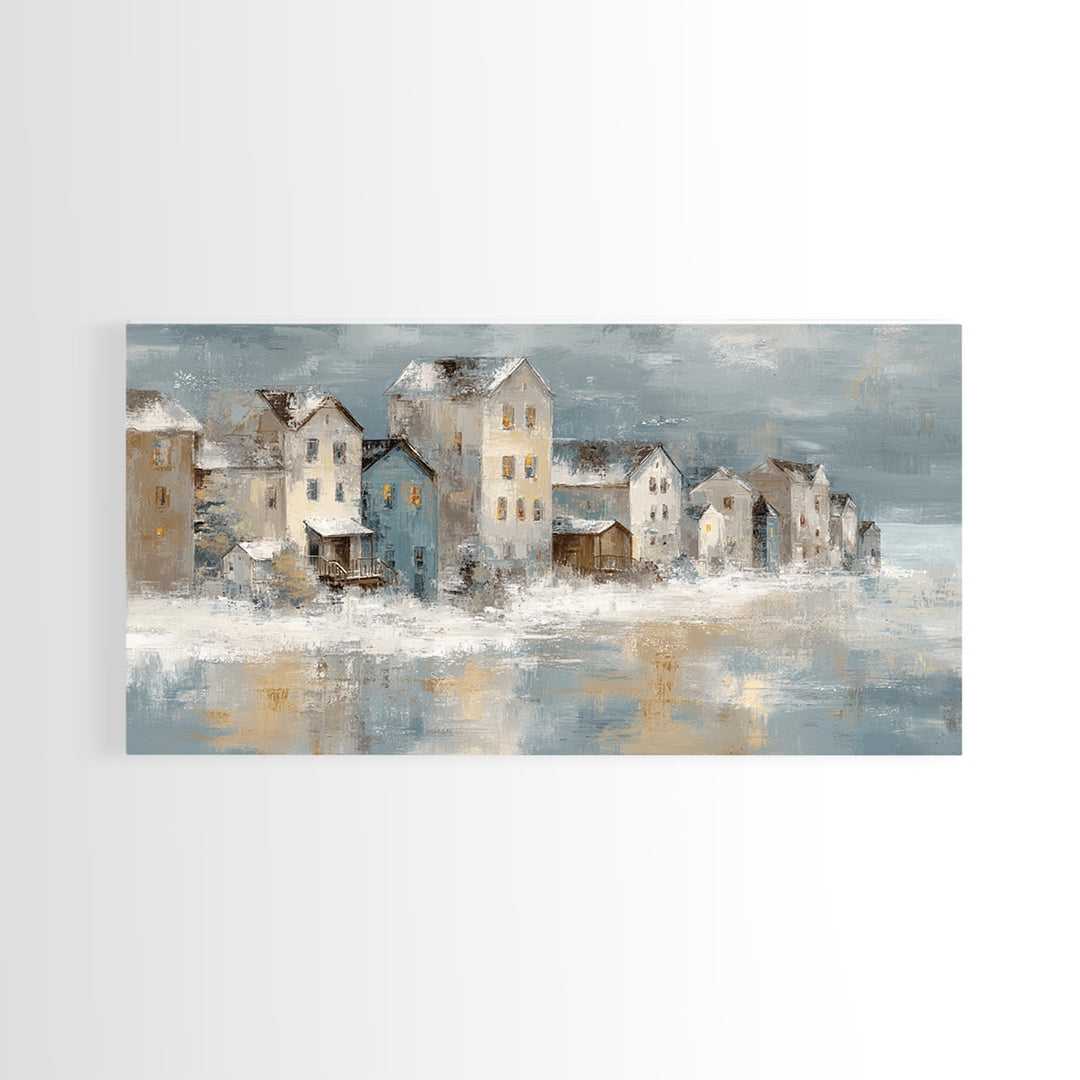 Snowy Village with Warm Glowing Windows Canvas Print, Impressionist Art, Wall Art Framed, Living Room Decor, Impression, IMP-2x1-81