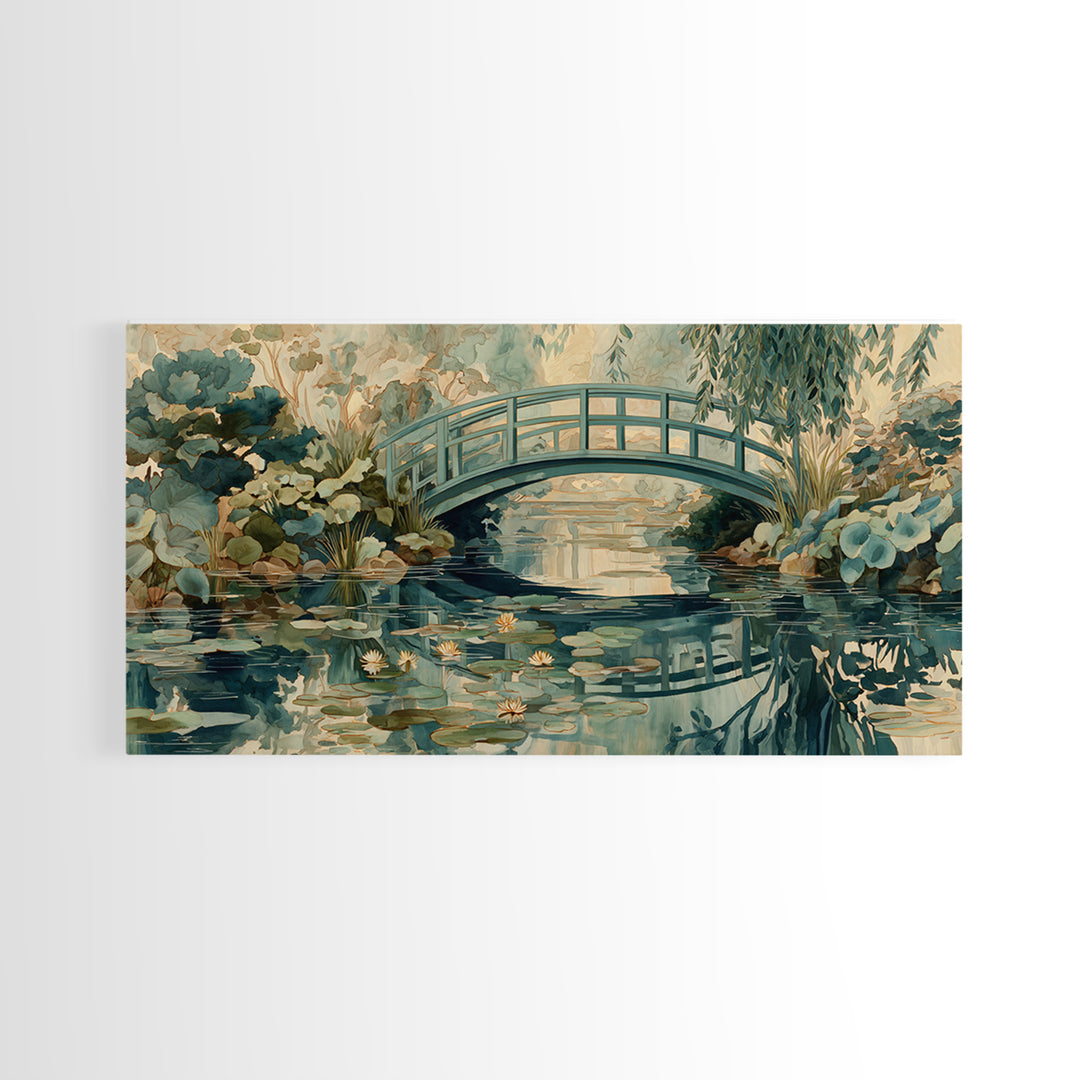 Water Garden Bridge Framed Canvas Print, Impressionist Art, Original Painting, Living Room Decor, Fine Art, Impression, IMP-2x1-86