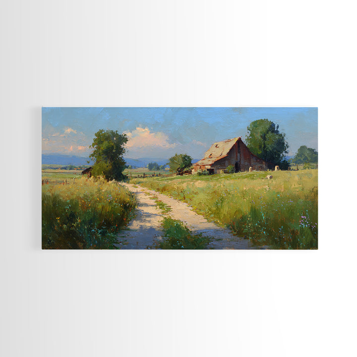 Country Lane with Flickering Sunlight Framed Canvas Print, Impressionist Art, Oil Painting, Living Room Decor, Impression, IMP-2x1-90