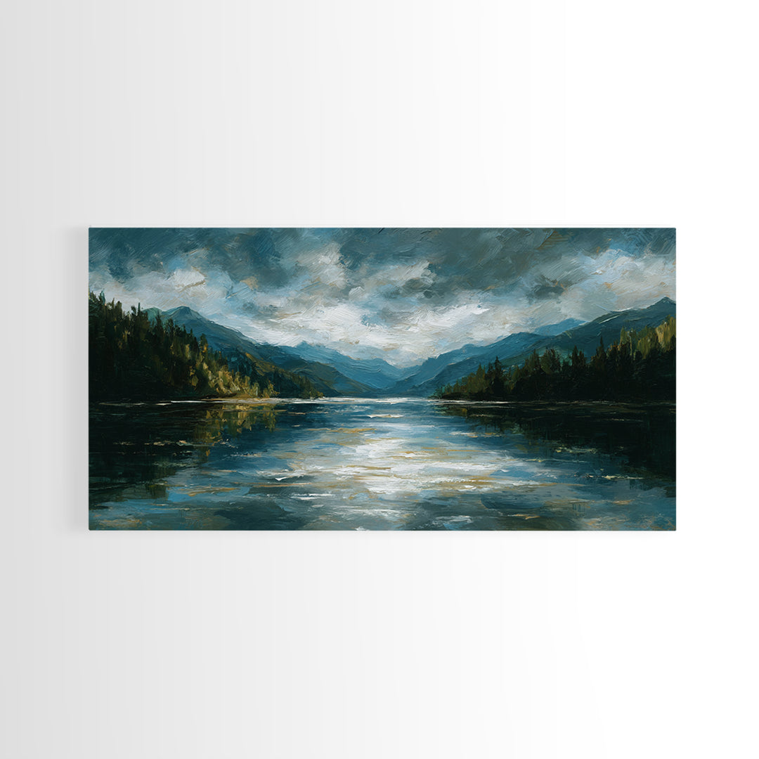 Mountain Lake with Sparkling Reflections Canvas Print, Impressionist Art, Horizontal Wall Art, Living Room Decor, Impression, IMP-2x1-92