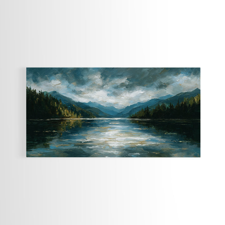Mountain Lake with Sparkling Reflections Canvas Print, Impressionist Art, Horizontal Wall Art, Living Room Decor, Impression, IMP-2x1-92