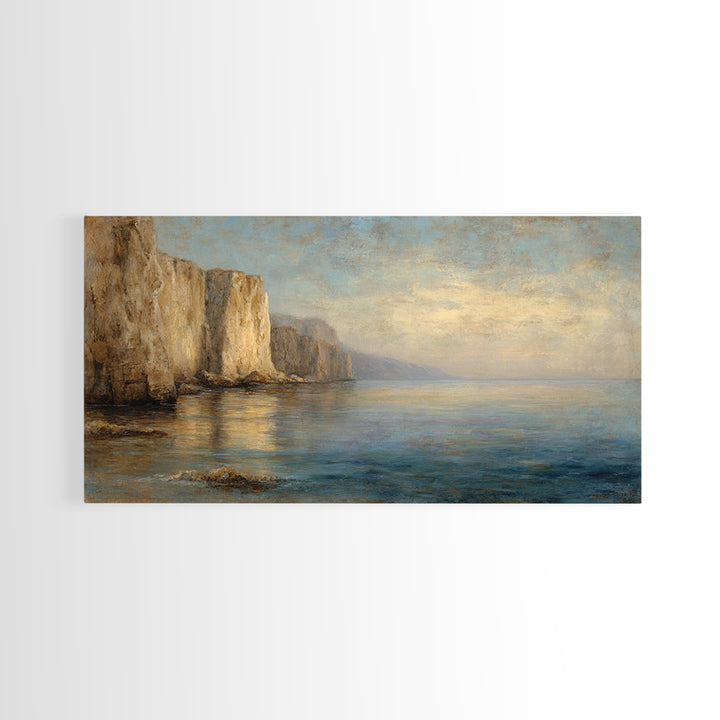 Soft Seaside Cliffs Framed Canvas Print, Impressionist Art, Coastal Wall Art, Living Room Decor, Fine Art, Impression, IMP-2x1-97