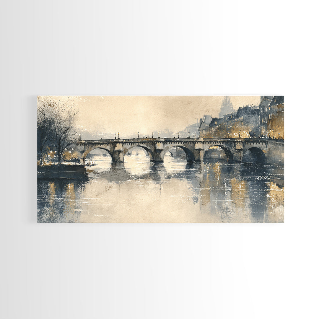 Paris Bridge Reflected Framed Canvas Print, Impressionist Art, Living Room Wall Art, Living Room Decor, Fine Art, Impression, IMP-2x1-99
