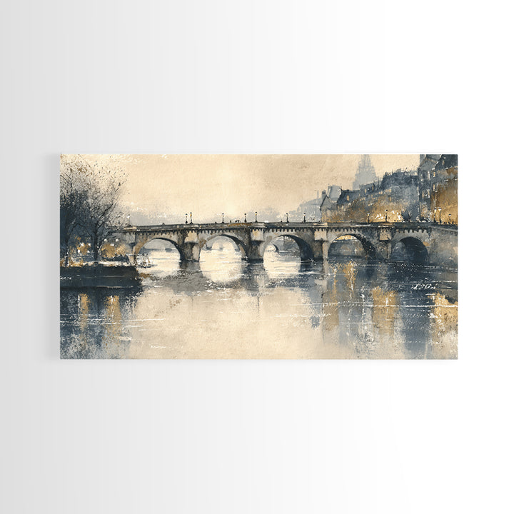 Paris Bridge Reflected Framed Canvas Print, Impressionist Art, Living Room Wall Art, Living Room Decor, Fine Art, Impression, IMP-2x1-99