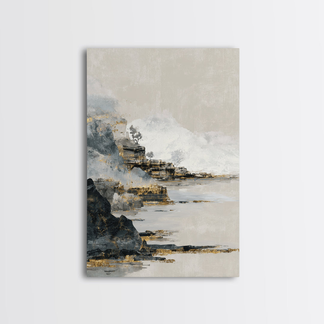 Soft Seaside Cliffs Framed Canvas Print, Impressionist Art, Textured Wall Art, Living Room Decor, Fine Art, Impression, IMP-2x3-13