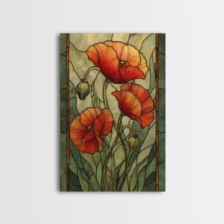 Poppies Blowing Through Green Grass Canvas Print, Impressionist Art, Horizontal Wall Art, Living Room Decor, Impression, IMP-2x3-20