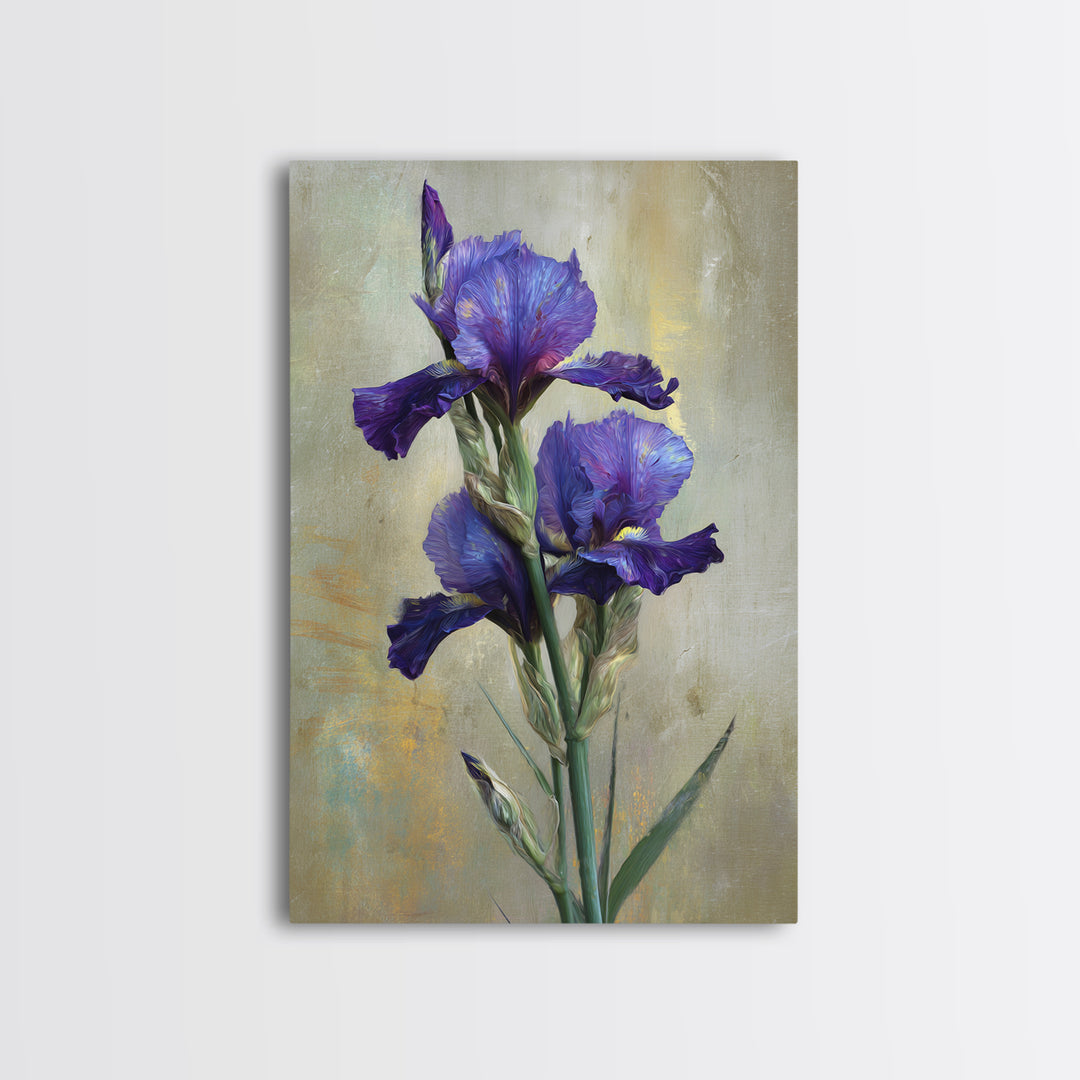 Iris Garden with Blue Violet Strokes Framed Canvas Print, Impressionist Art, Modern Art, Living Room Decor, Oil Painting, IMP-2x3-28