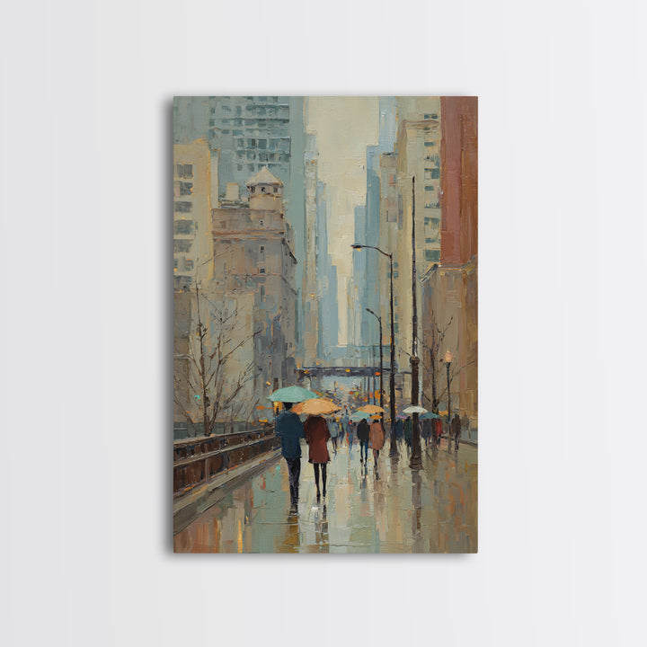 Rainy Boulevard with Umbrella Shapes Canvas Print, Impressionist Art, Original Art, Living Room Decor, Abstract Art, Impression, IMP-2x3-29