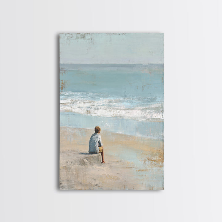 Coastal Beach Figures Framed Canvas Print, Impressionist Art, Room Decor, Living Room Decor, Oil Painting, Impression, IMP-2x3-3