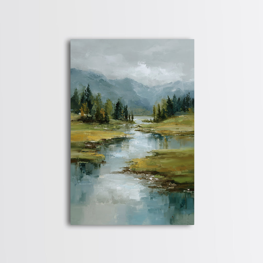 Mountain Lake with Sparkling Reflections Canvas Print, Impressionist Art, Statement Artwork, Living Room Decor, Impression, IMP-2x3-32