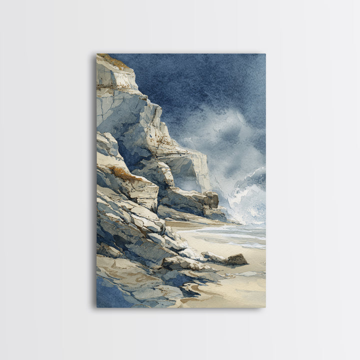 Soft Seaside Cliffs Framed Canvas Print, Impressionist Art, Textured Wall Art, Living Room Decor, Fine Art, Impression, IMP-2x3-37