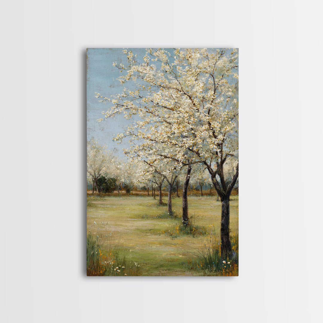 Spring Orchard with Blossoming Trees Framed Canvas Print, Impressionist Art, Original Painting, Living Room Decor, Impression, IMP-2x3-38