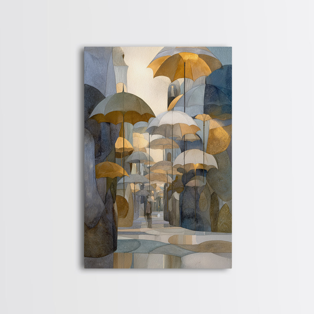 Rainy Boulevard with Umbrella Shapes Canvas Print, Impressionist Art, Original Art, Living Room Decor, Abstract Art, Impression, IMP-2x3-5
