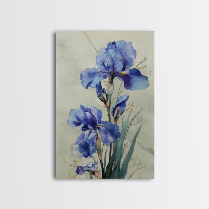 Iris Garden with Blue Violet Strokes Framed Canvas Print, Impressionist Art, Wall Decor, Living Room Decor, Impression, IMP-2x3-52