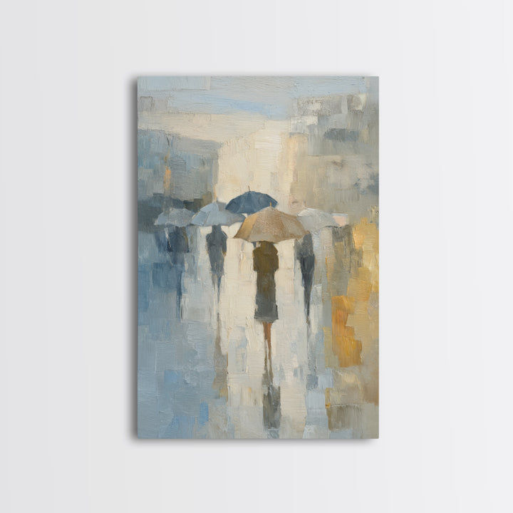 Rainy Boulevard with Umbrella Shapes Canvas Print, Impressionist Art, Horizontal Wall Art, Living Room Decor, Impression, IMP-2x3-53