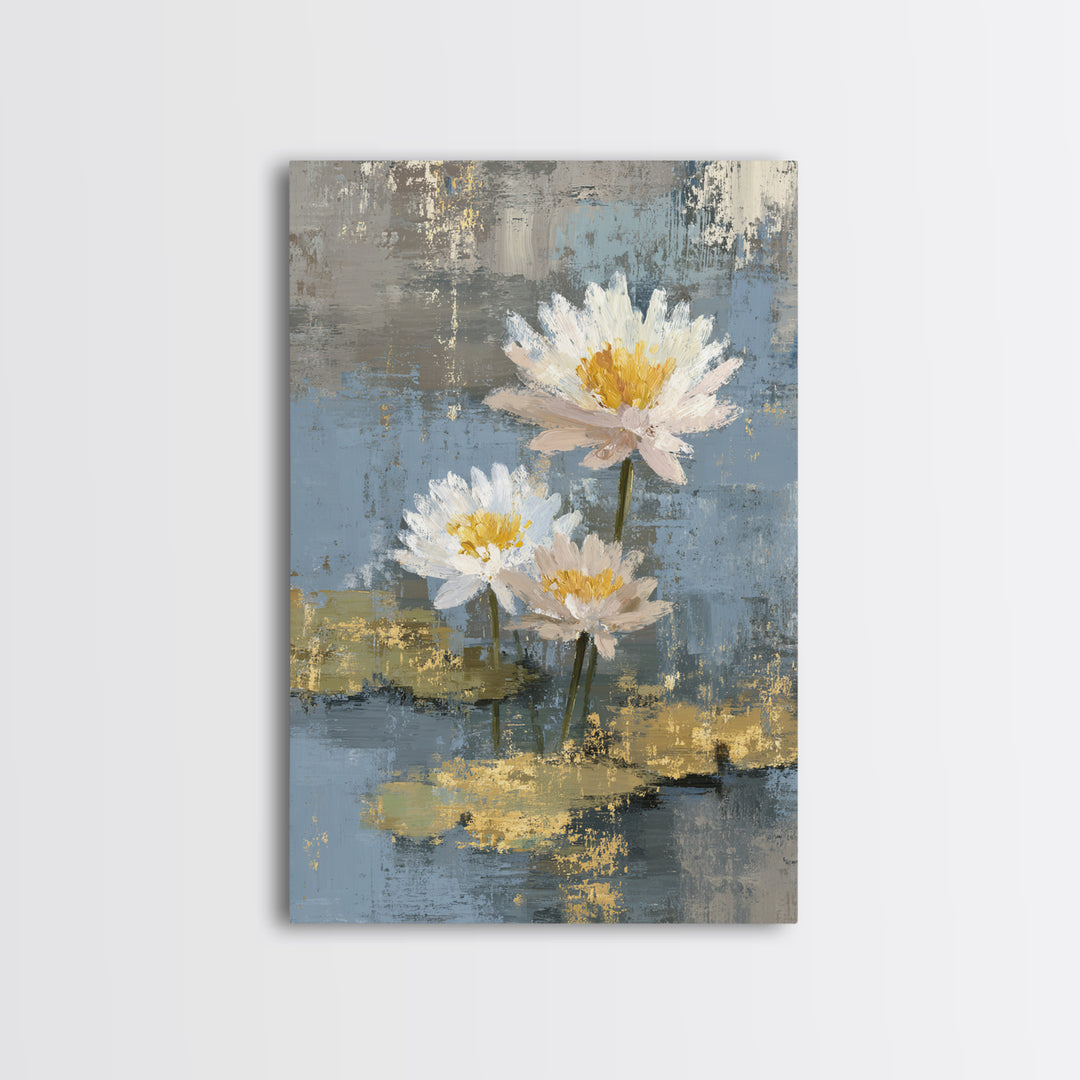 Water Lilies Floating on a Sunlit Pond Canvas Print, Impressionist Art, Floral Wall Art, Living Room Decor, Oil Painting, IMP-2x3-57
