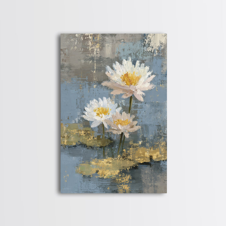 Water Lilies Floating on a Sunlit Pond Canvas Print, Impressionist Art, Floral Wall Art, Living Room Decor, Oil Painting, IMP-2x3-57