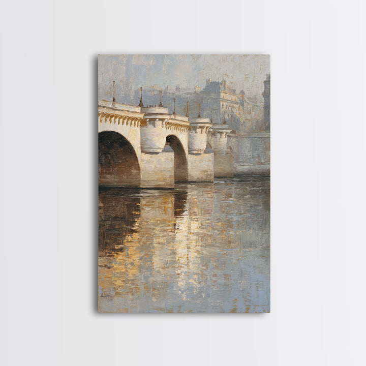 Paris Bridge Reflected Framed Canvas Print, Impressionist Art, Wall Art Framed, Living Room Decor, Watercolor Art, Impression, IMP-2x3-63