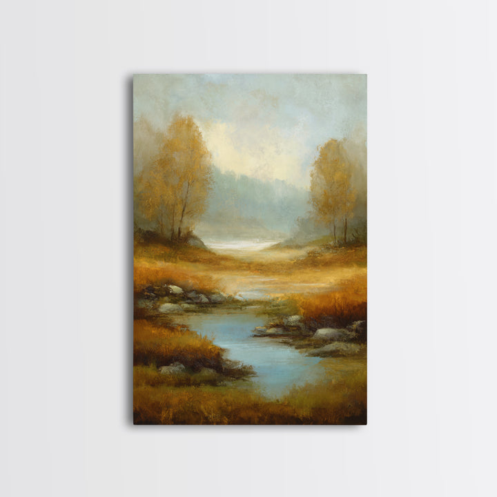 Misty Riverbank with Willow Trees Canvas Print, Impressionist Art, Modern Wall Art, Living Room Decor, Fine Art, Impression, IMP-2x3-67