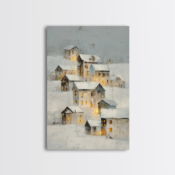 Snowy Village with Warm Glowing Windows Canvas Print, Impressionist Art, Living Room Wall Art, Living Room Decor, Impression, IMP-2x3-69