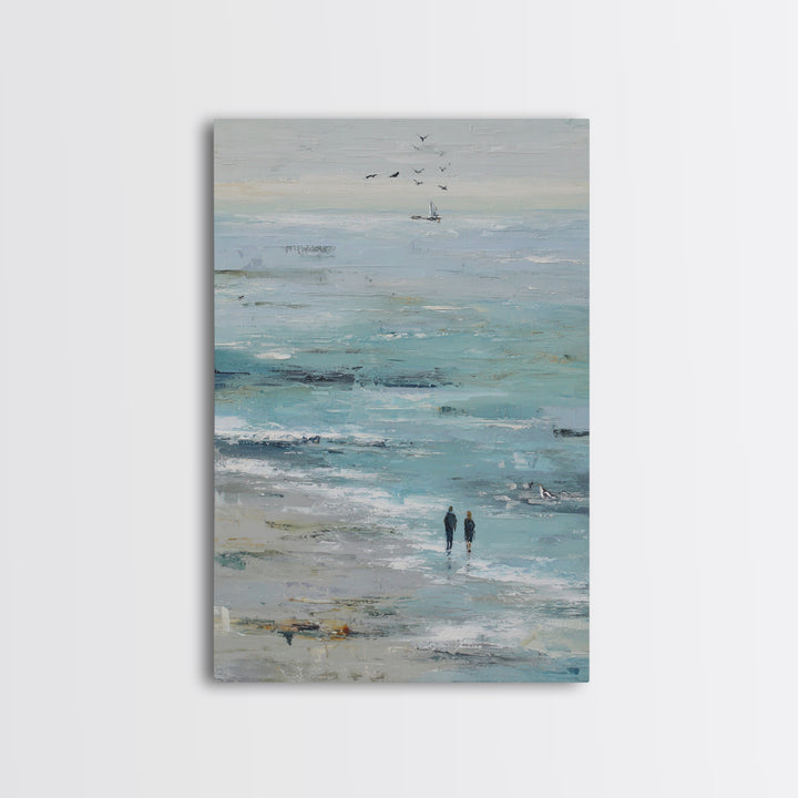 Coastal Beach Figures Framed Canvas Print, Impressionist Art, Living Room Wall Art, Living Room Decor, Fine Art, Impression, IMP-2x3-75